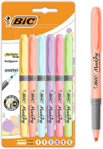 BIC Highlighter Grip - Pack de 6 subrayadores pastel
