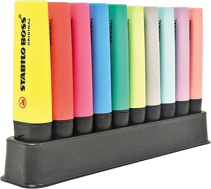 STABILO BOSS ORIGINAL - Pack de 5 colores fluorescentes y 5 colores pastel