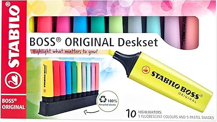 STABILO BOSS ORIGINAL - Pack de 5 colores fluorescentes y 5 colores pastel